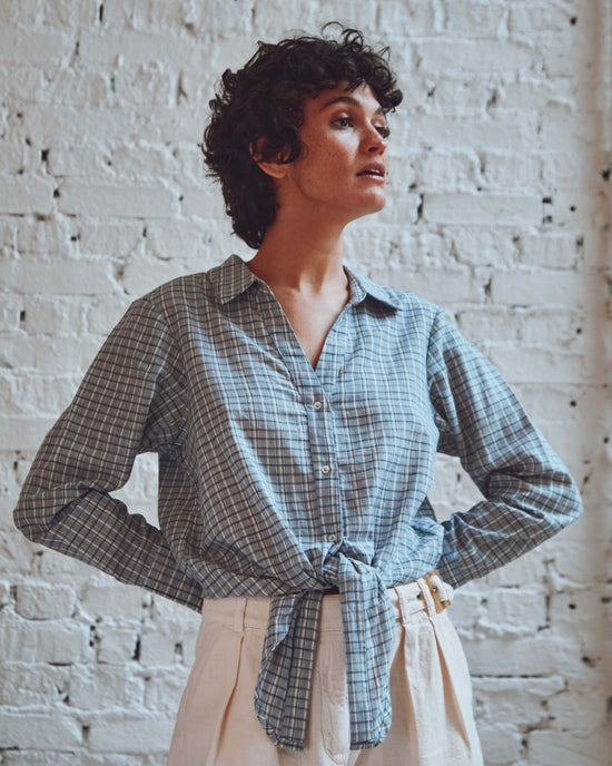 emile et ida Chemise khadi nouée carreaux bleu