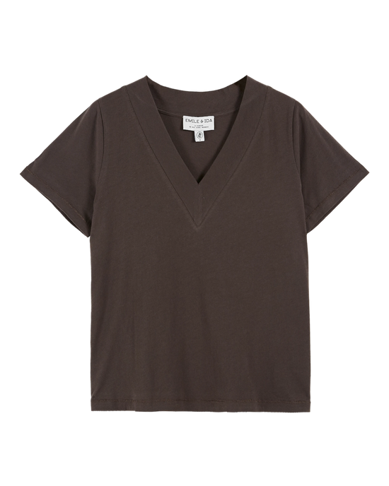 emile et ida T-shirt col V côte bitume