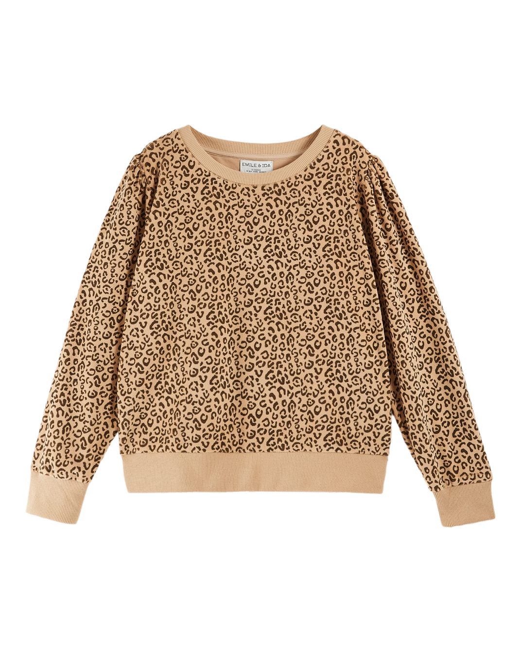Beige and black leopard terry sweatshirt