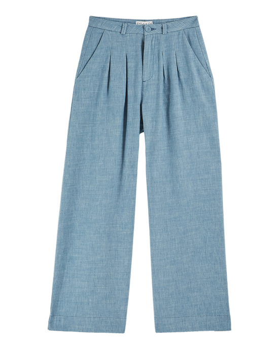 emile et ida Pantalon palazzo coton lin bleu clair
