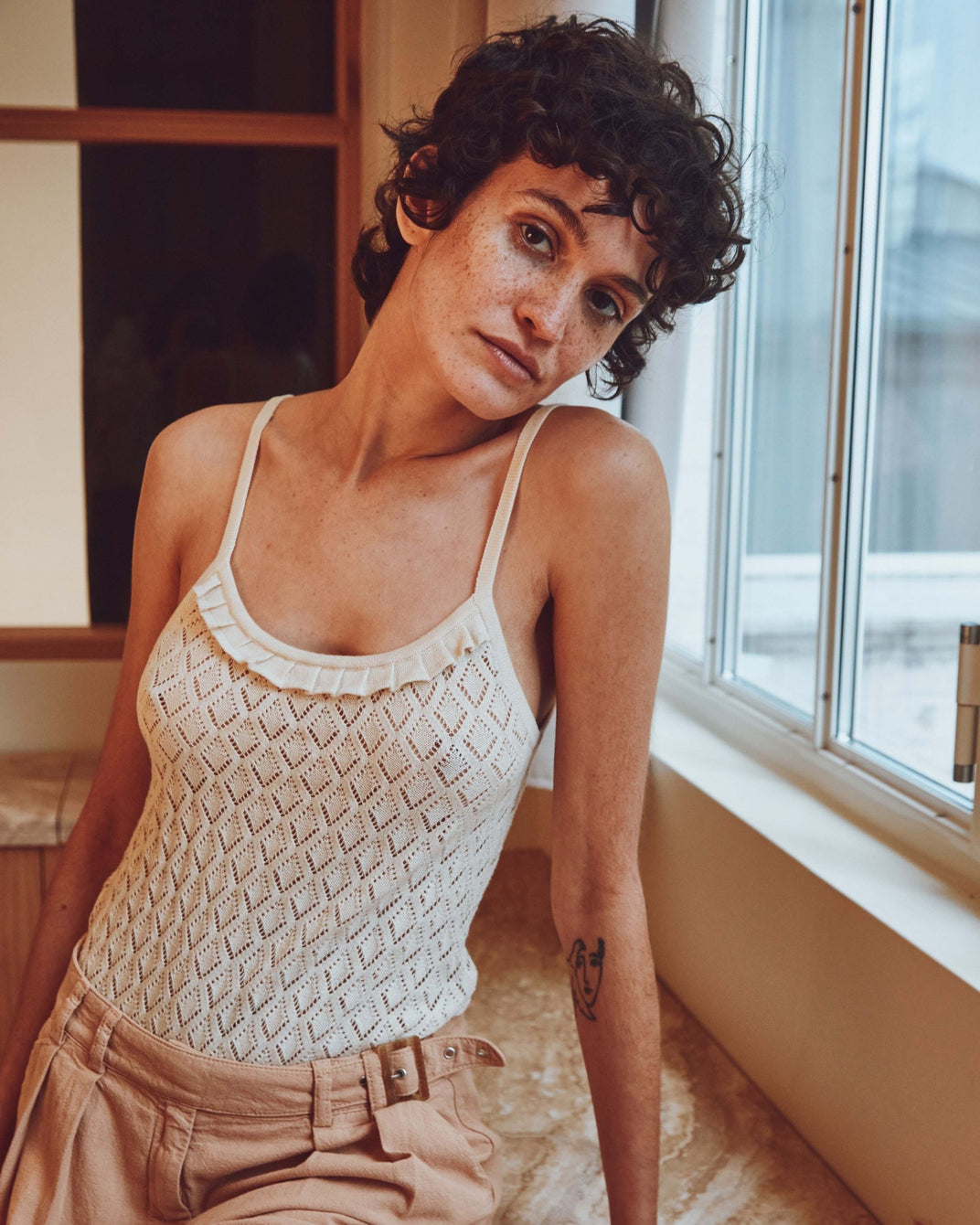 Ecru openwork strappy top