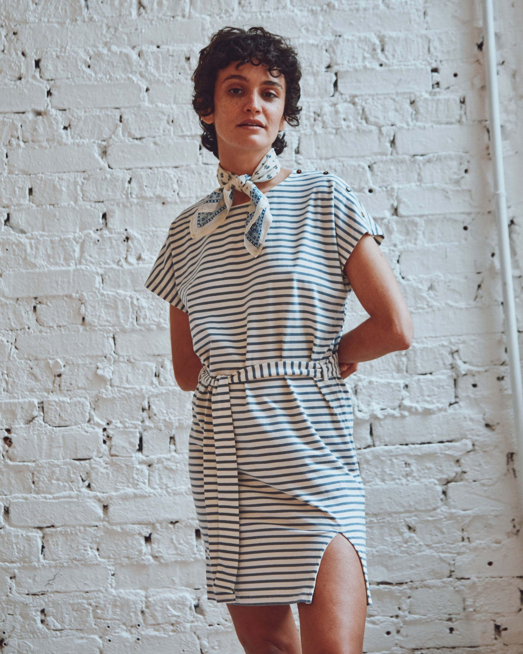 Robe - rayures coton bio blanc et bleu