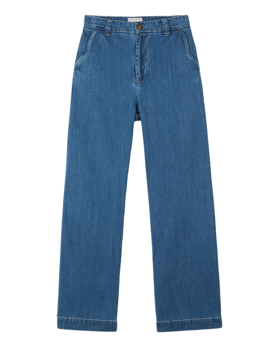 emile et ida Jean poches festonnées coton bio bleu
