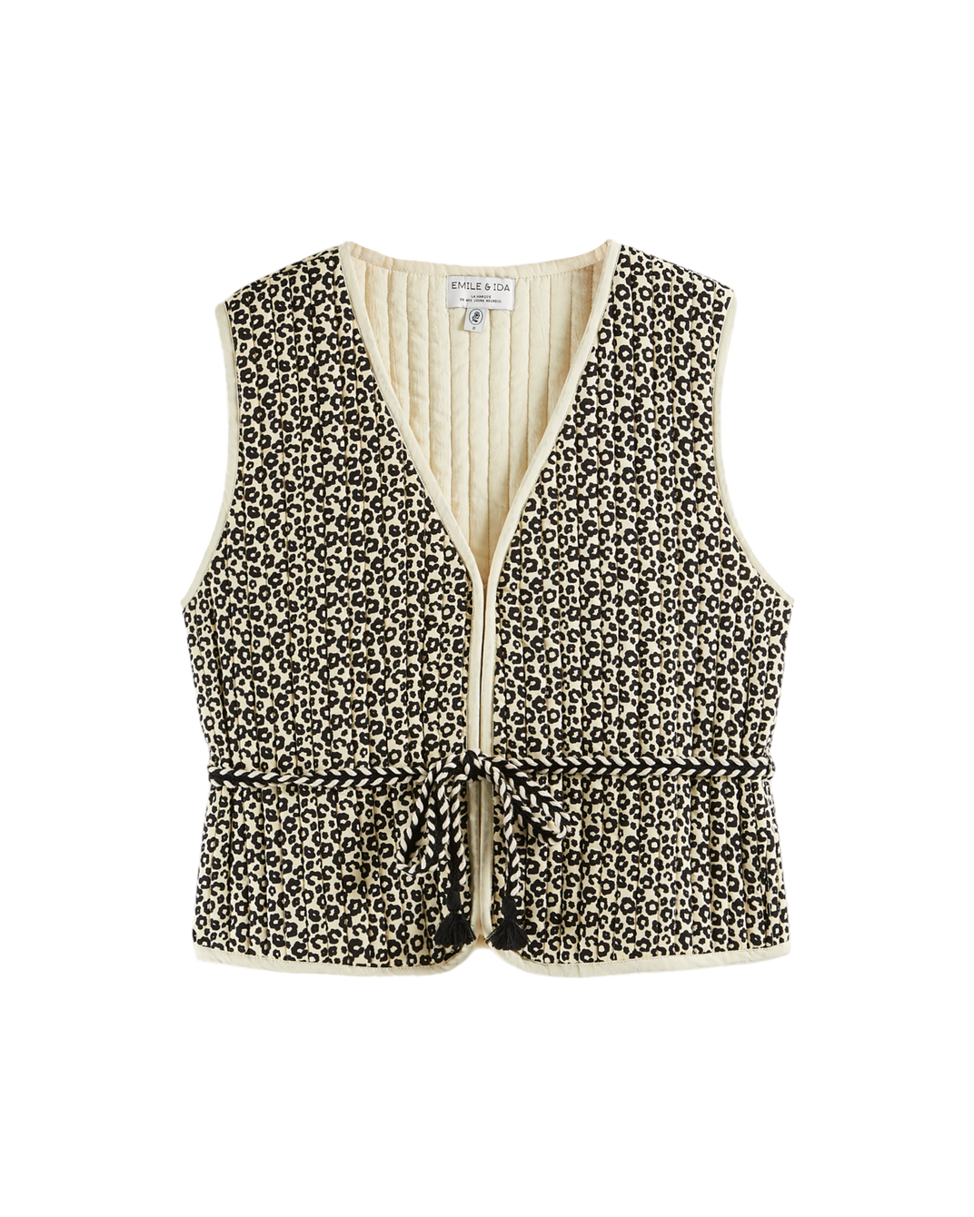 Black and white leopard sleeveless jacket