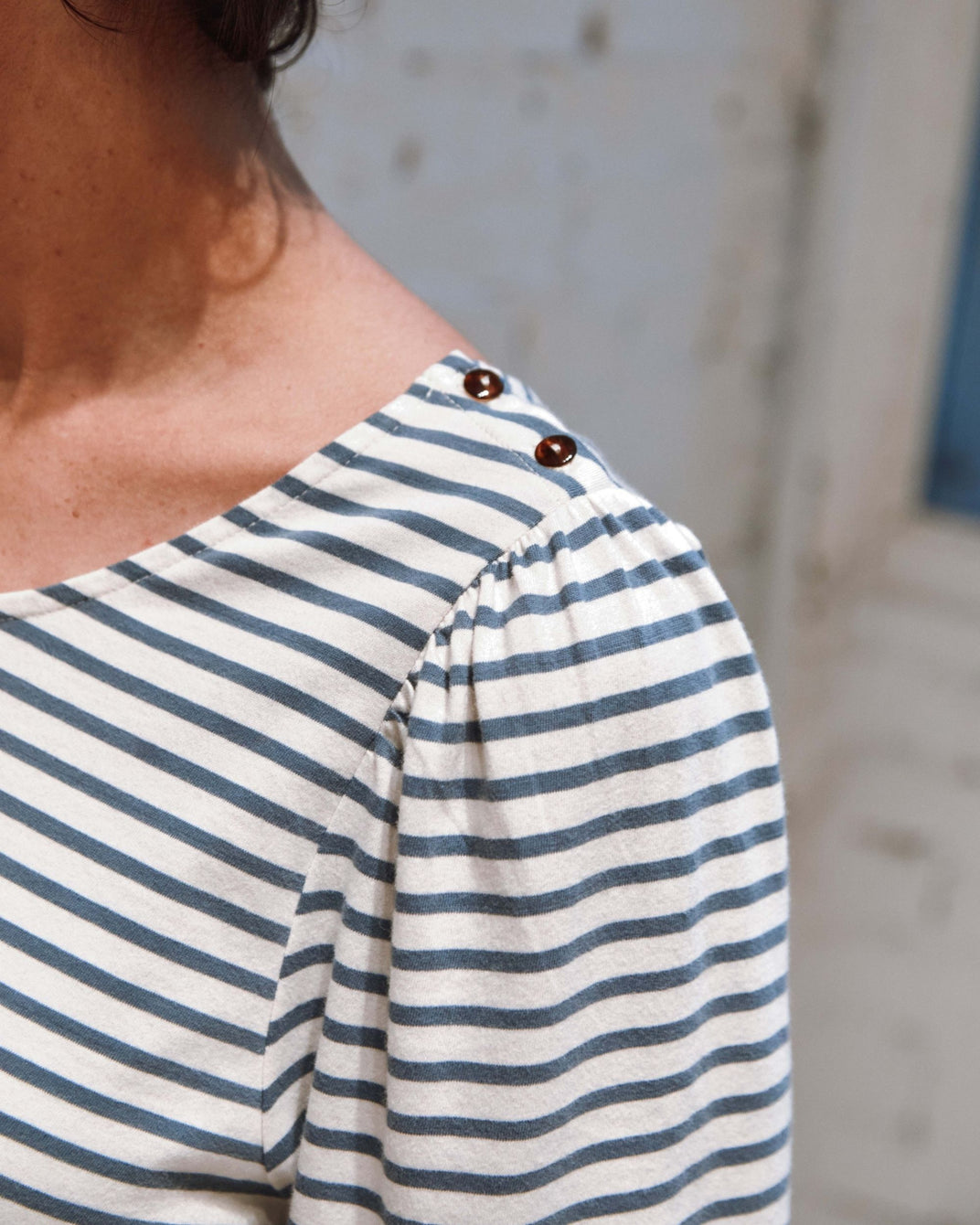 White and navy striped t-shirt
