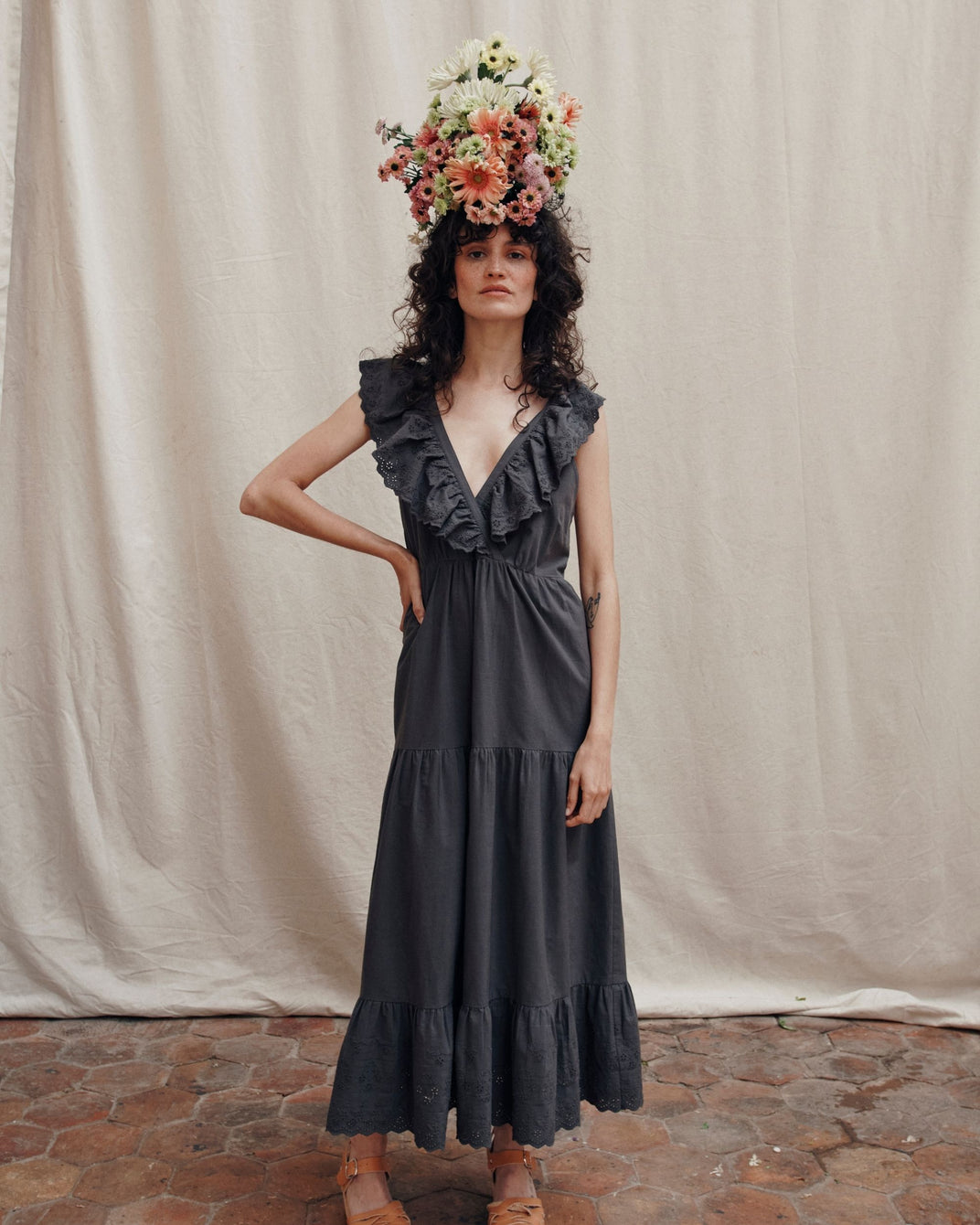 Long dress with English embroidery