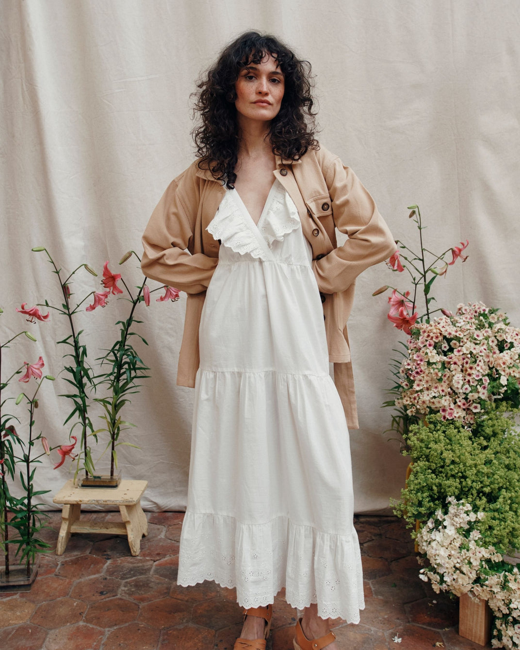 Long white English embroidery dress
