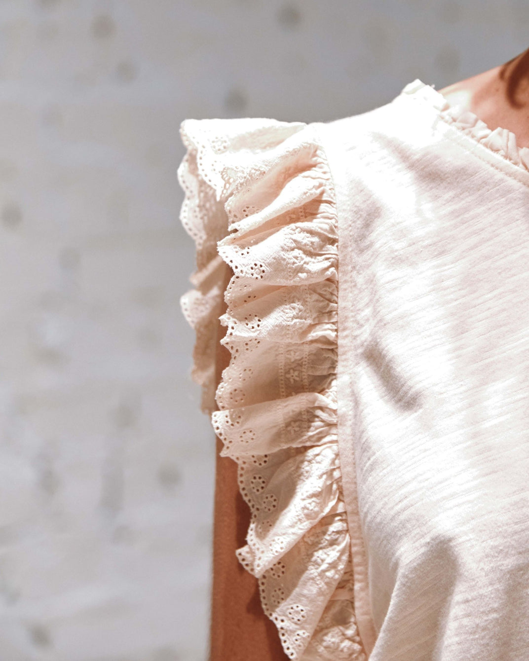 Cream organic cotton English embroidery T-shirt