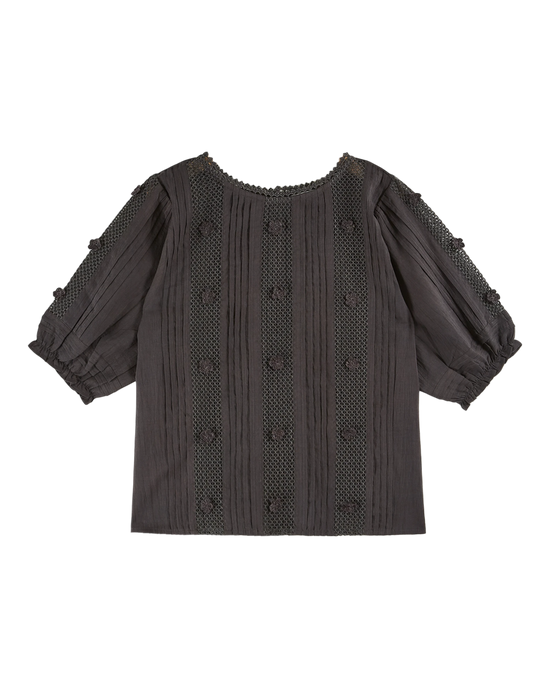 emile et ida Blouse dentelle fleurs brodées bitume