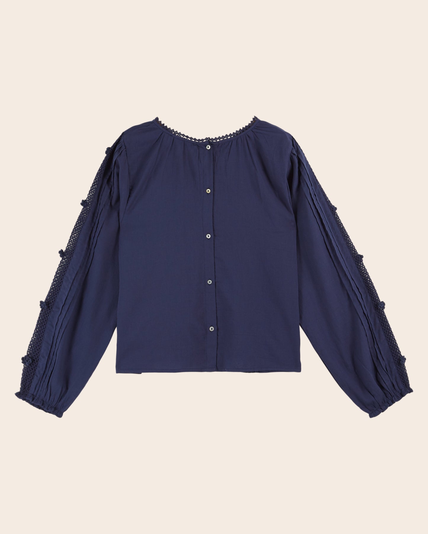 Blouse dentelle fleurs brodées navy