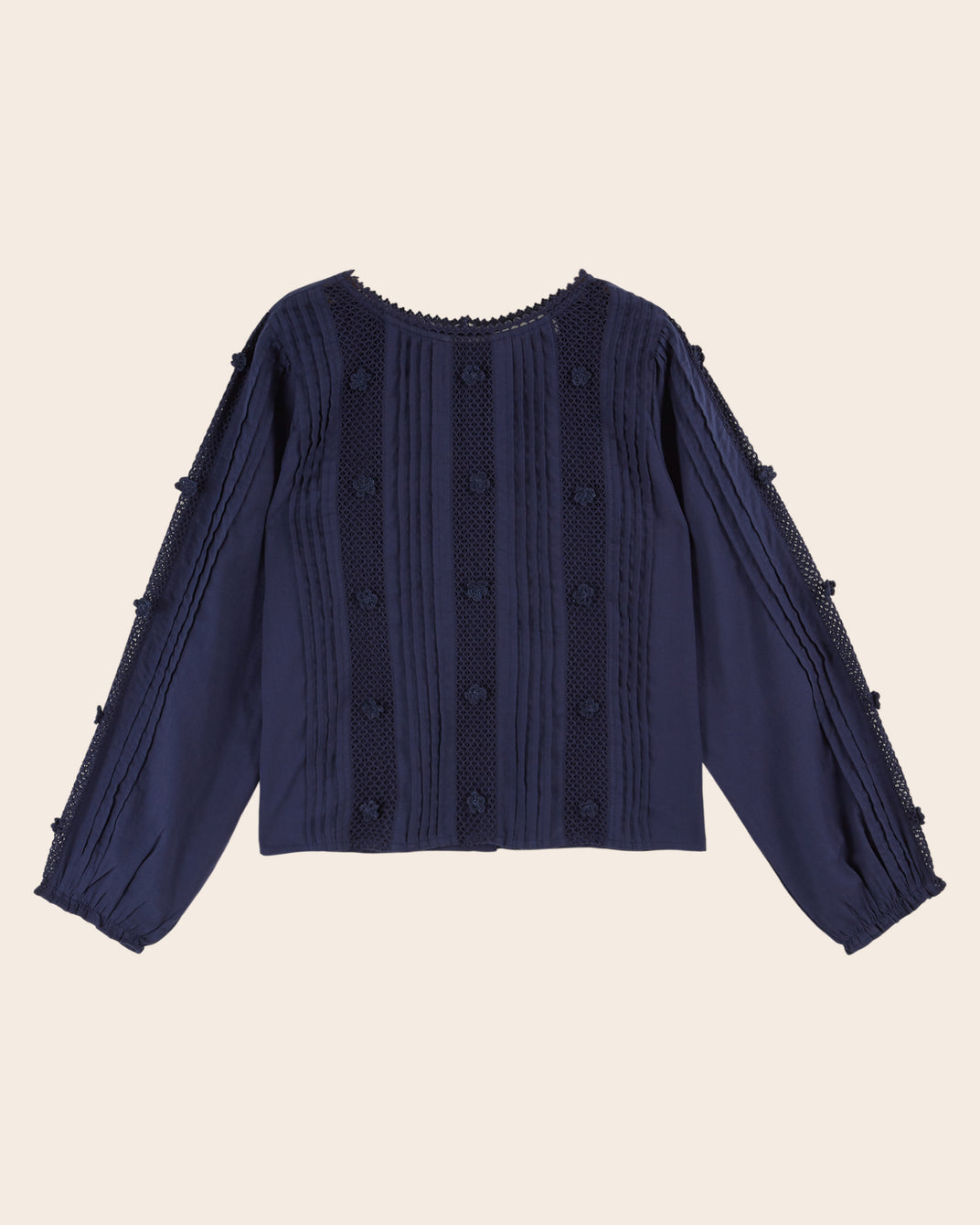 Blouse dentelle fleurs brodées navy