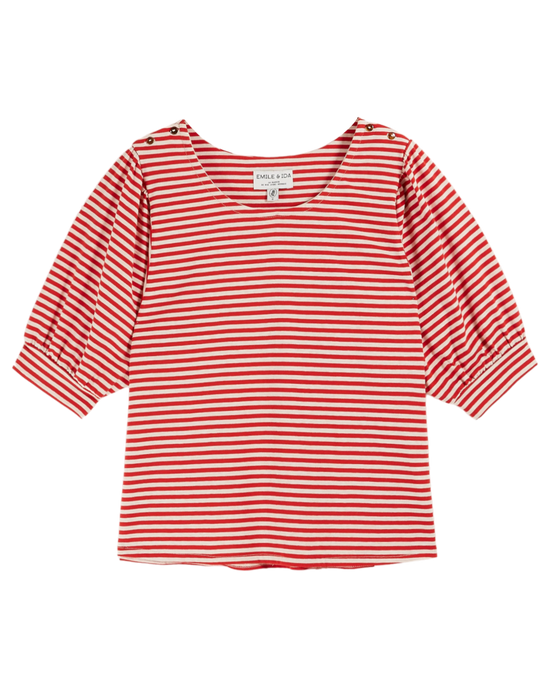 emile et ida T-shirt rayures blanc et rouge