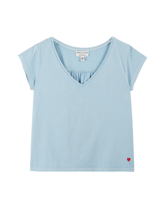 emile et ida T-shirt coton et teinture bio bleu glacier