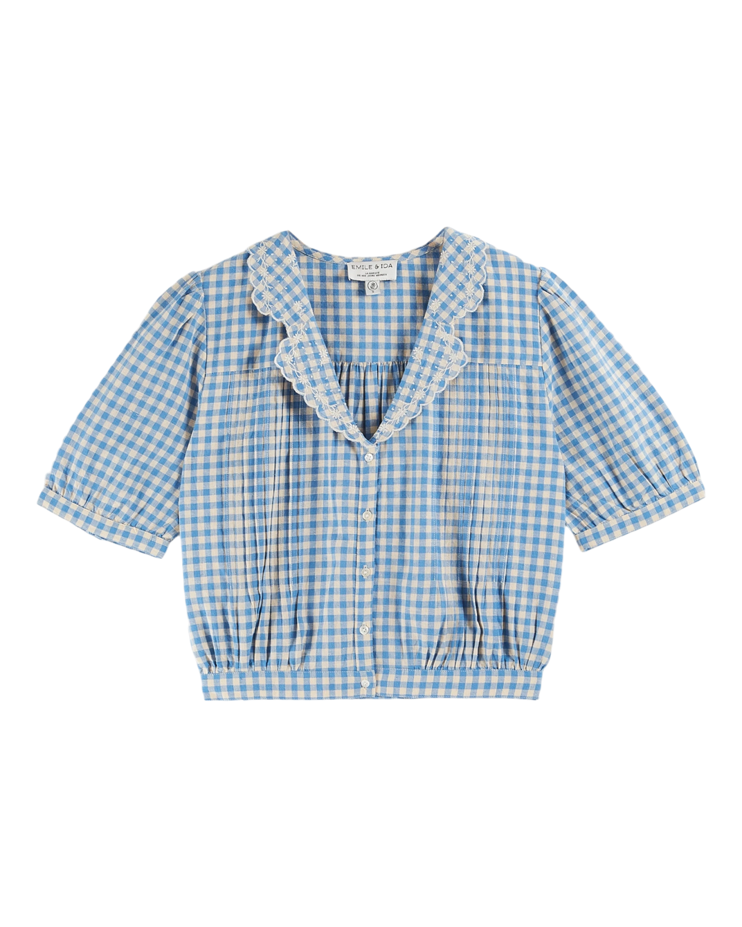 Blouse - en coton vichy écru et bleu