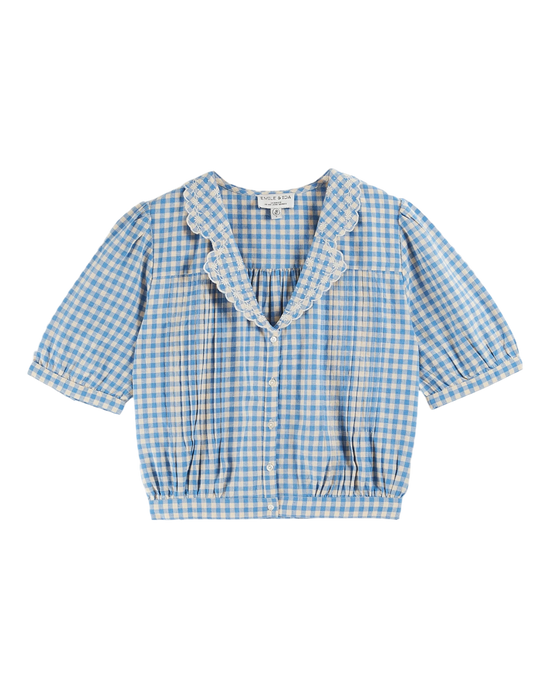 emile et ida Blouse en coton vichy écru et bleu