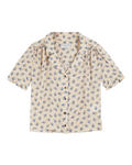 Ecru blouse with blue flowers