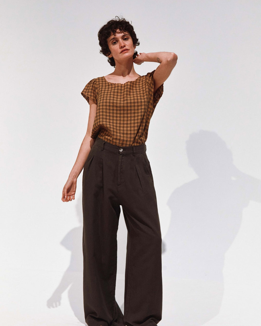 Pantalon palazzo lin coton bitume