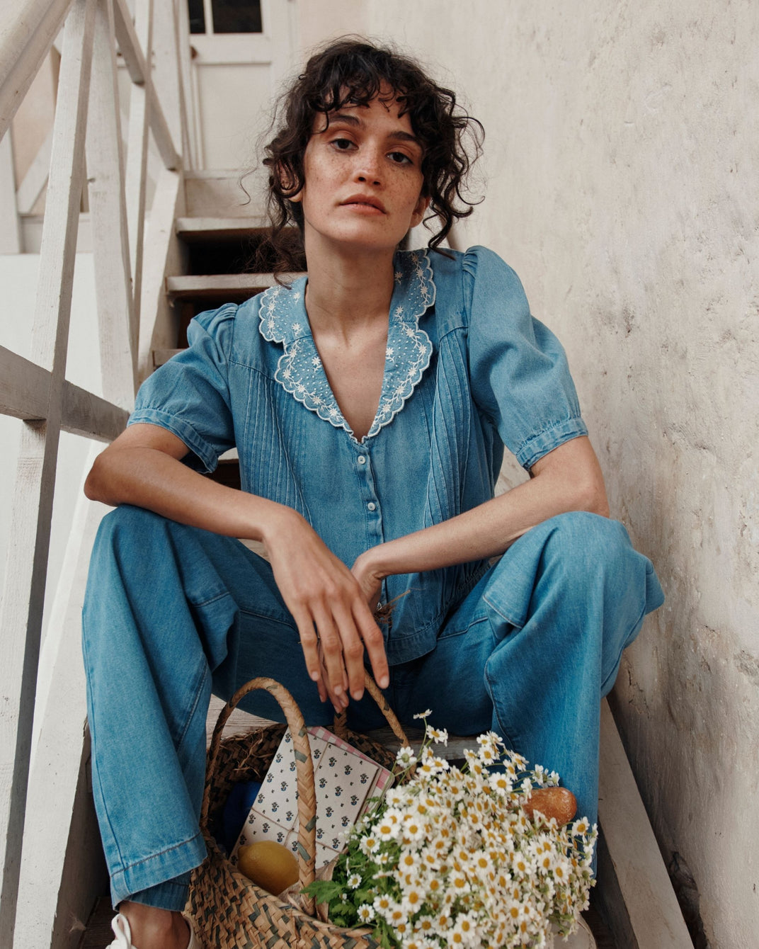 Blouse - crop denim clair