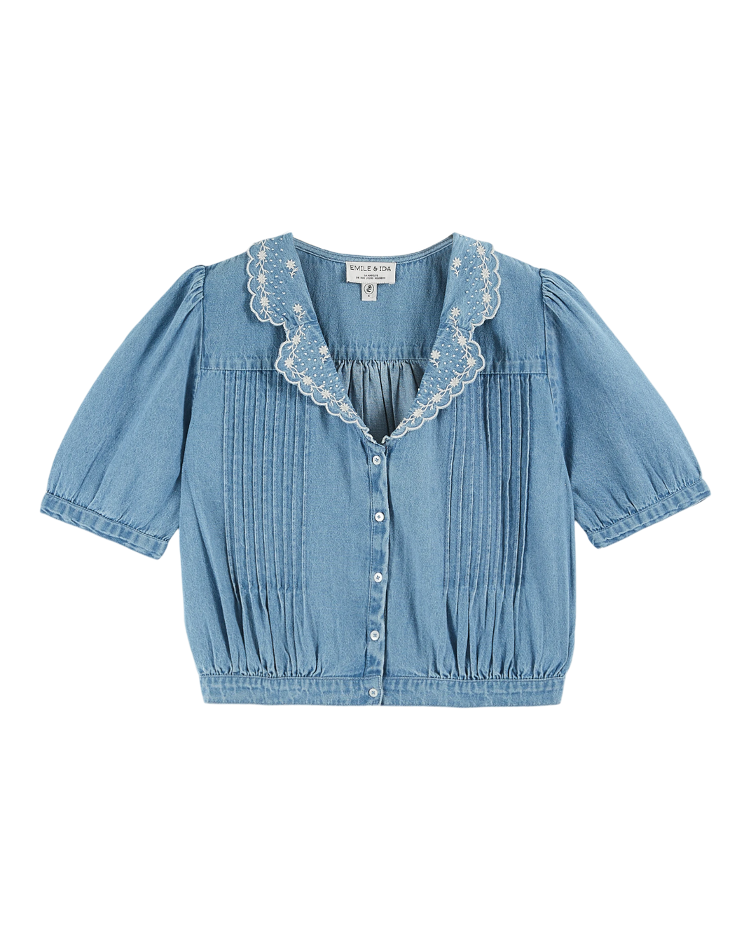 Light denim crop blouse