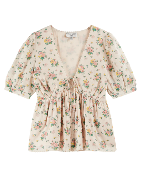 Blouse col V printemps rose