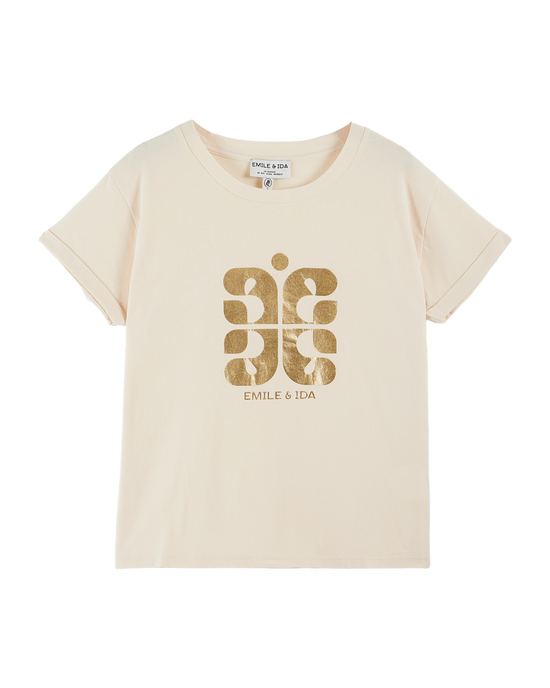 emile et ida T-shirt logo coton bio crème