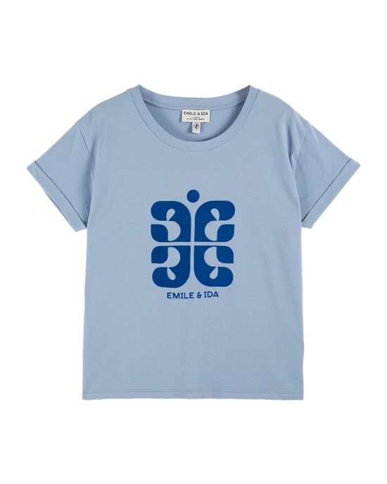 emile et ida T-shirt logo coton bio bleu clair