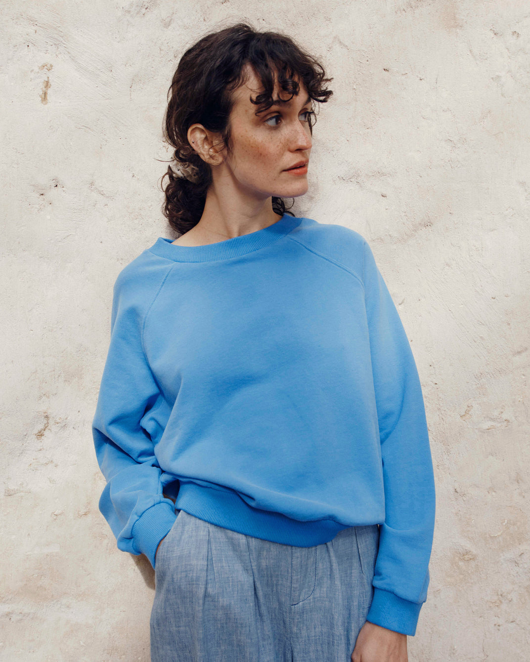 Sweat coton bio bleu lagon