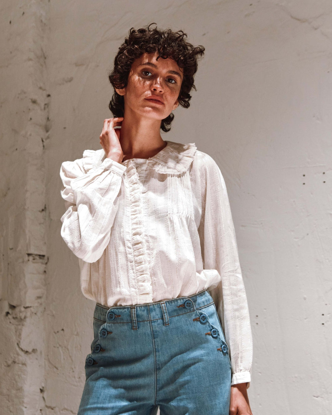 Blouse - rayures lurex blanc