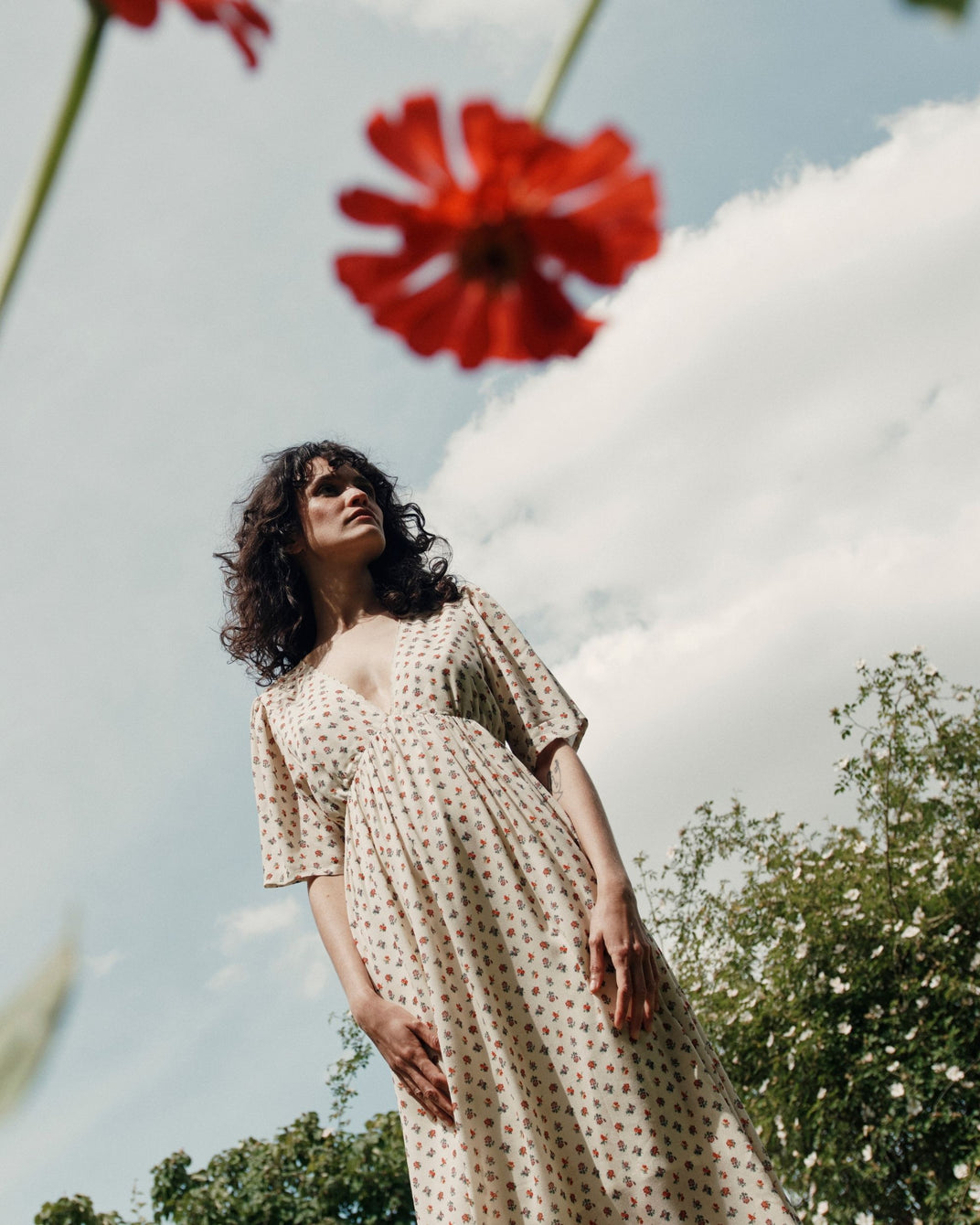Long ecru freesia dress