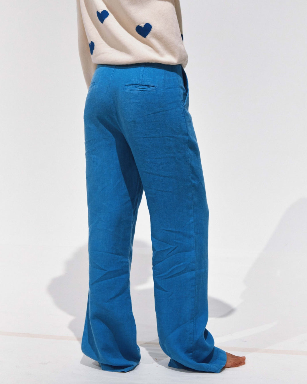 Pantalon - droit lin bleu