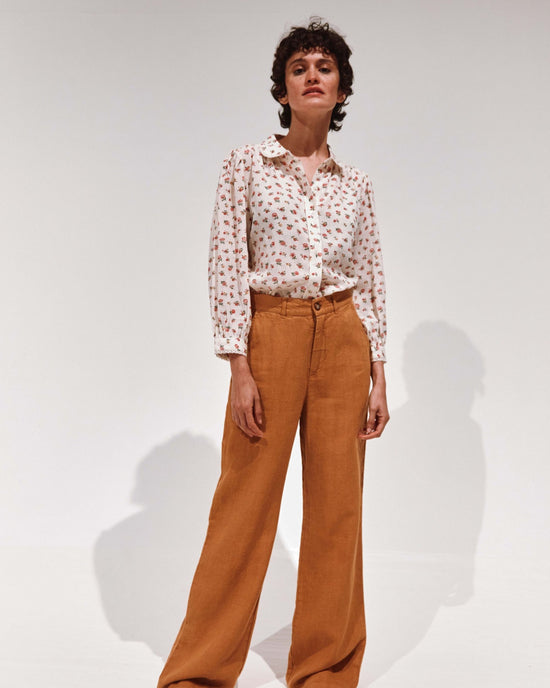 emile et ida Pantalon droit lin caramel
