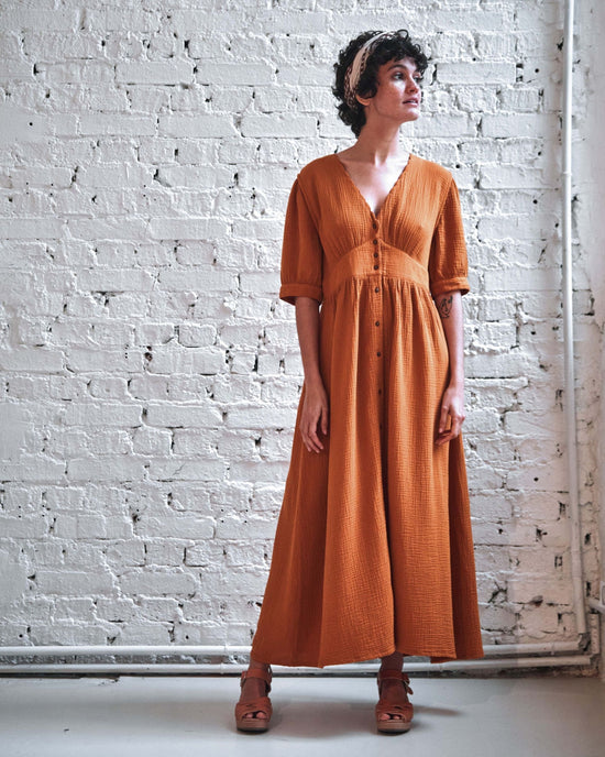 emile et ida Robe longue gaze de coton caramel