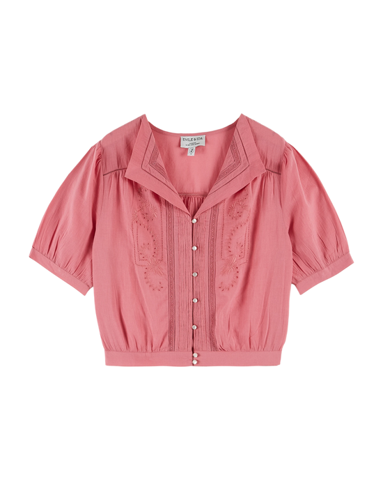emile et ida Blouse brodée vintage framboise