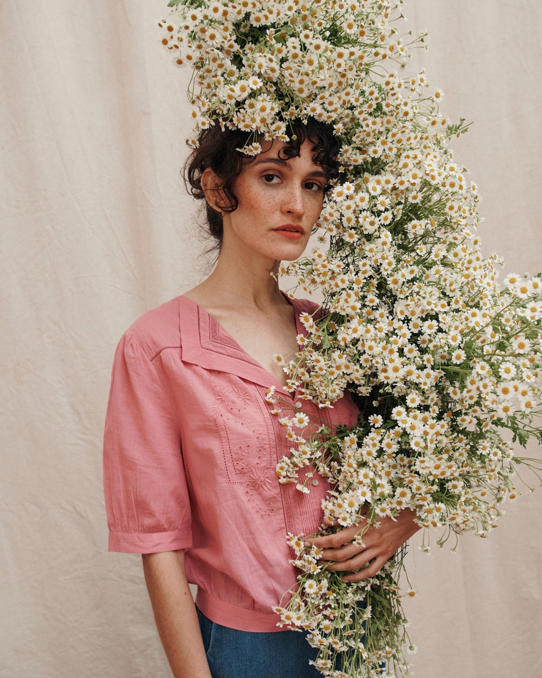 Blouse - brodée vintage framboise