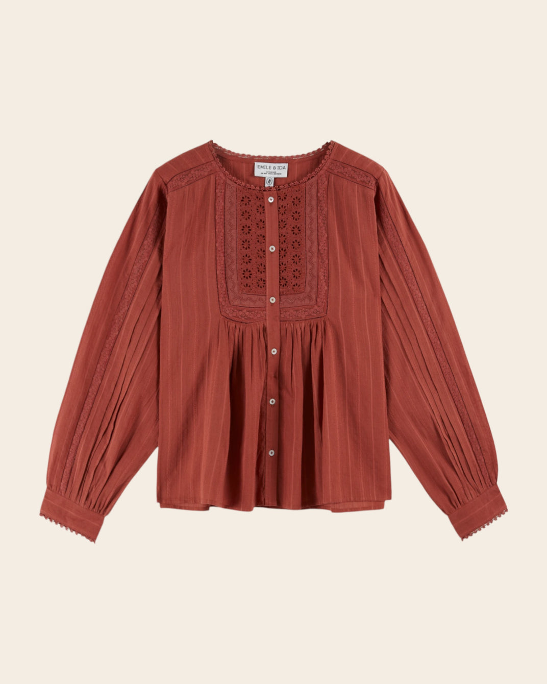 Blouse dentelle brique