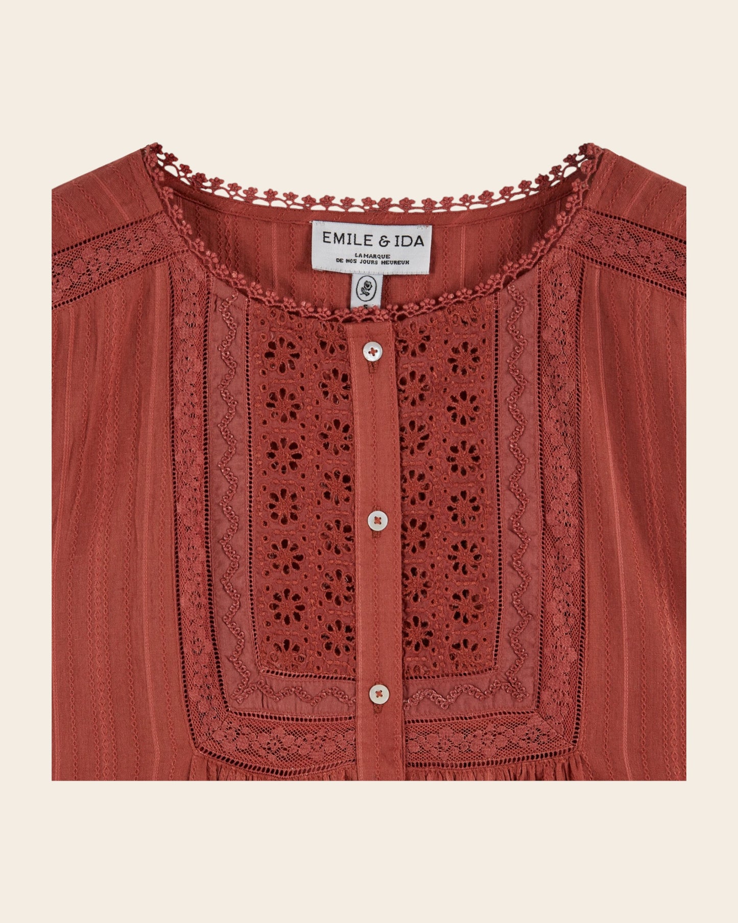 Blouse dentelle brique