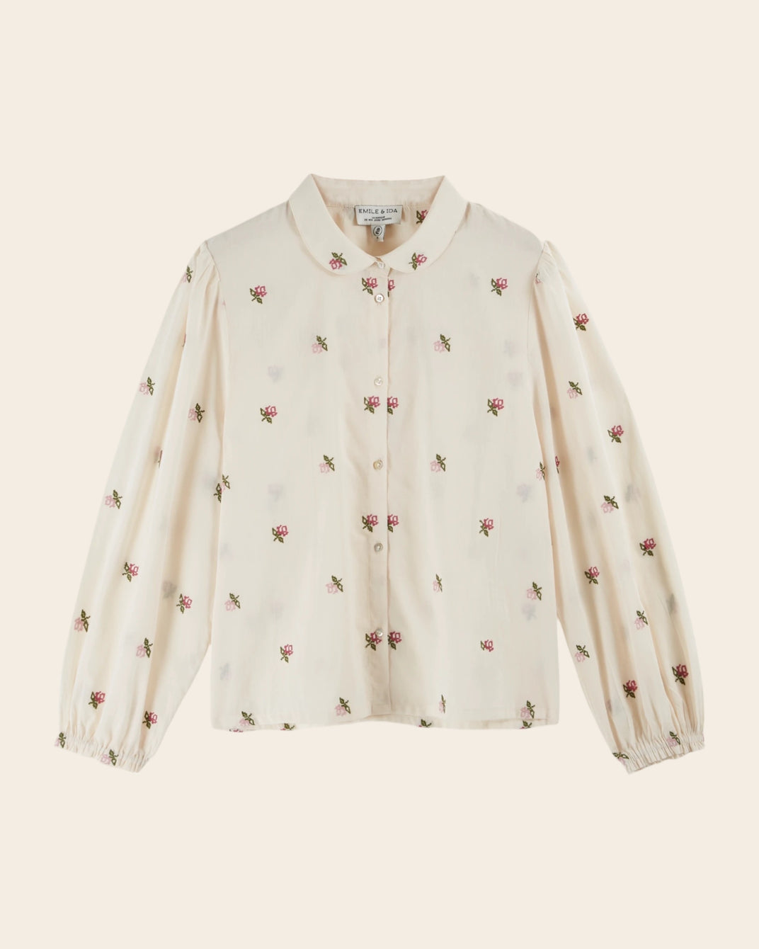 short blouse embroidered with ao roses in cream