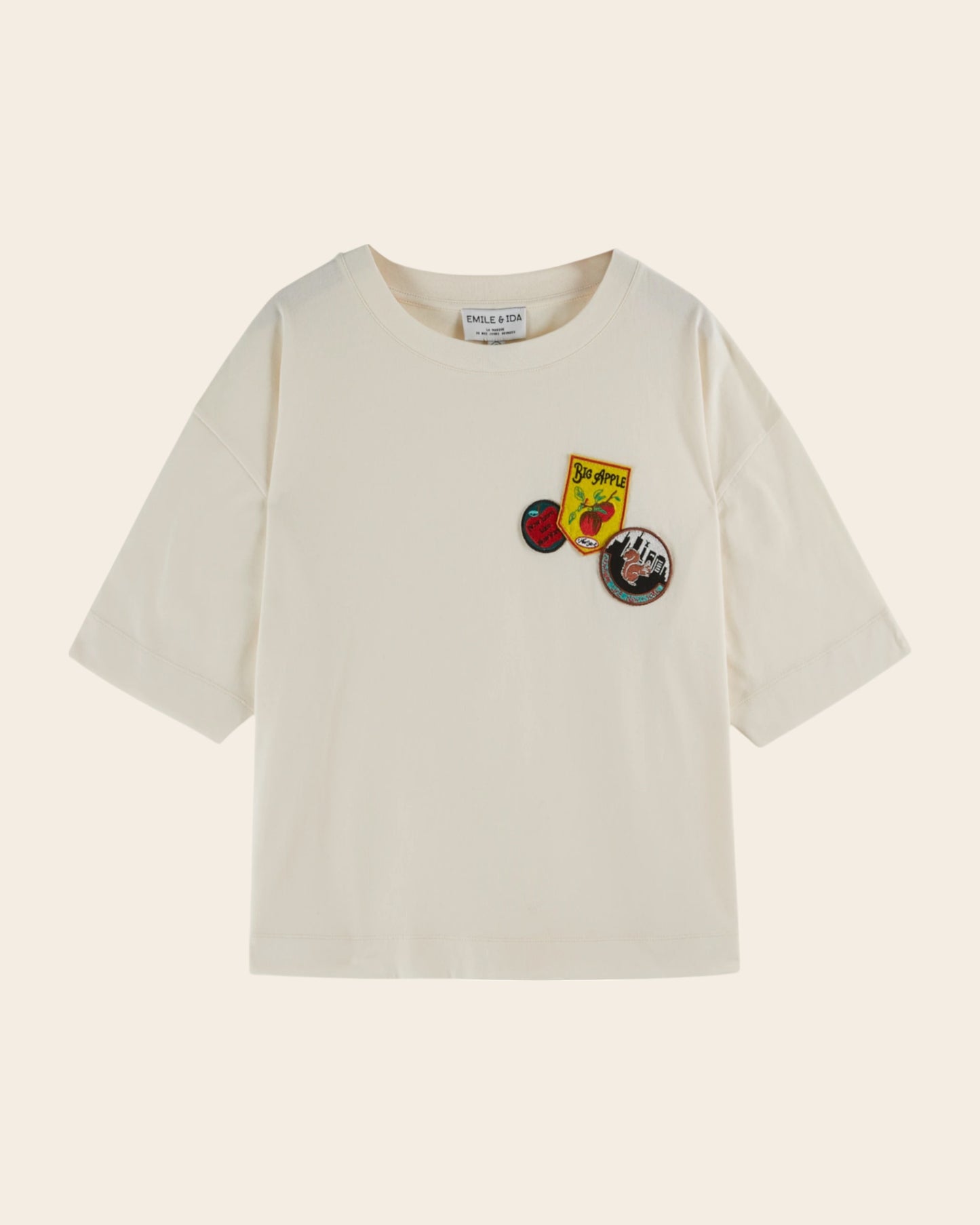 T-shirt oversize badges coton bio écru