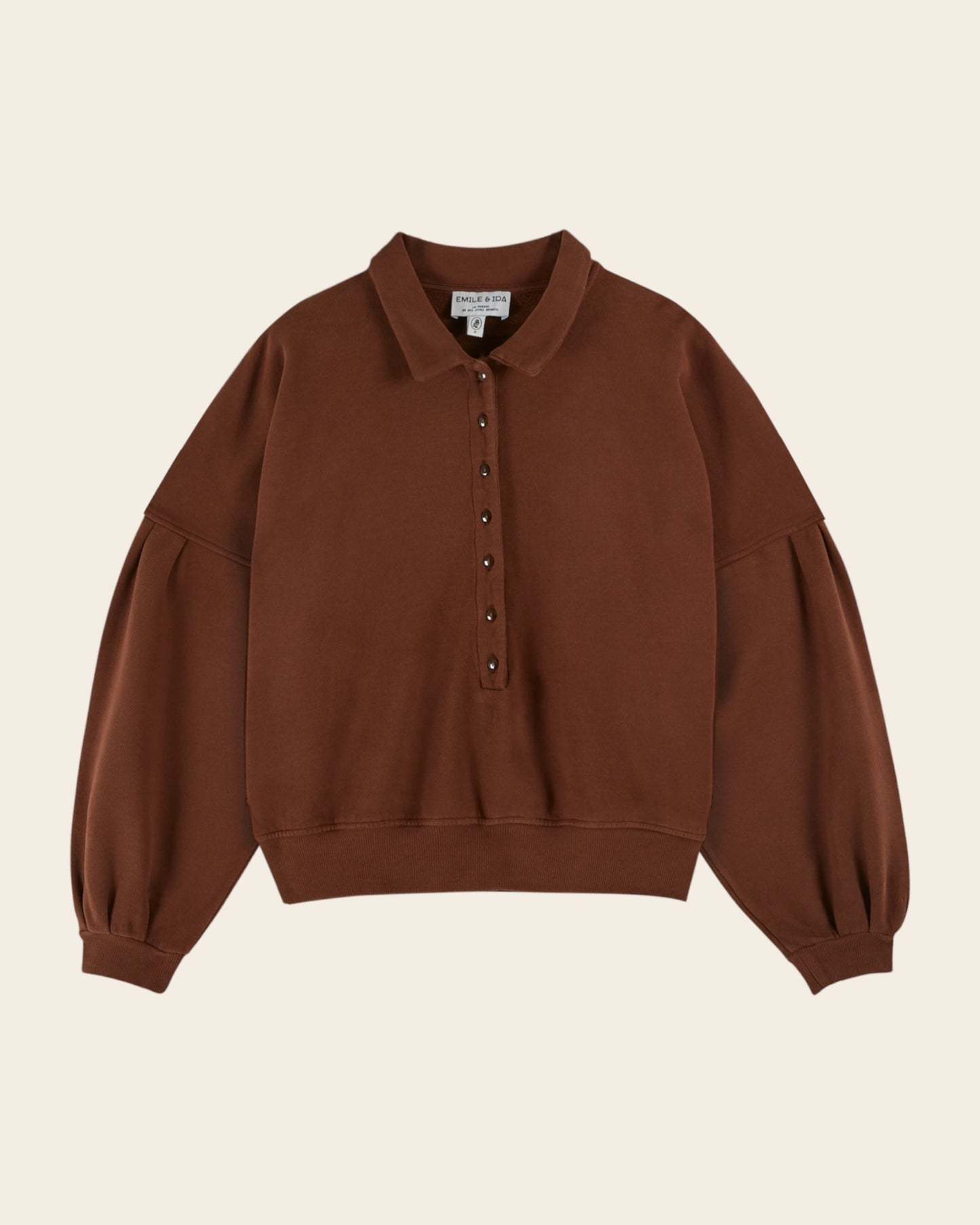 Sweat boutonné coton bio marron