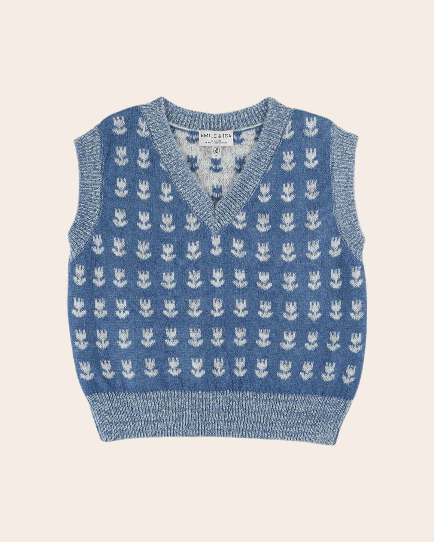 Pull sans manches tulipes bleu