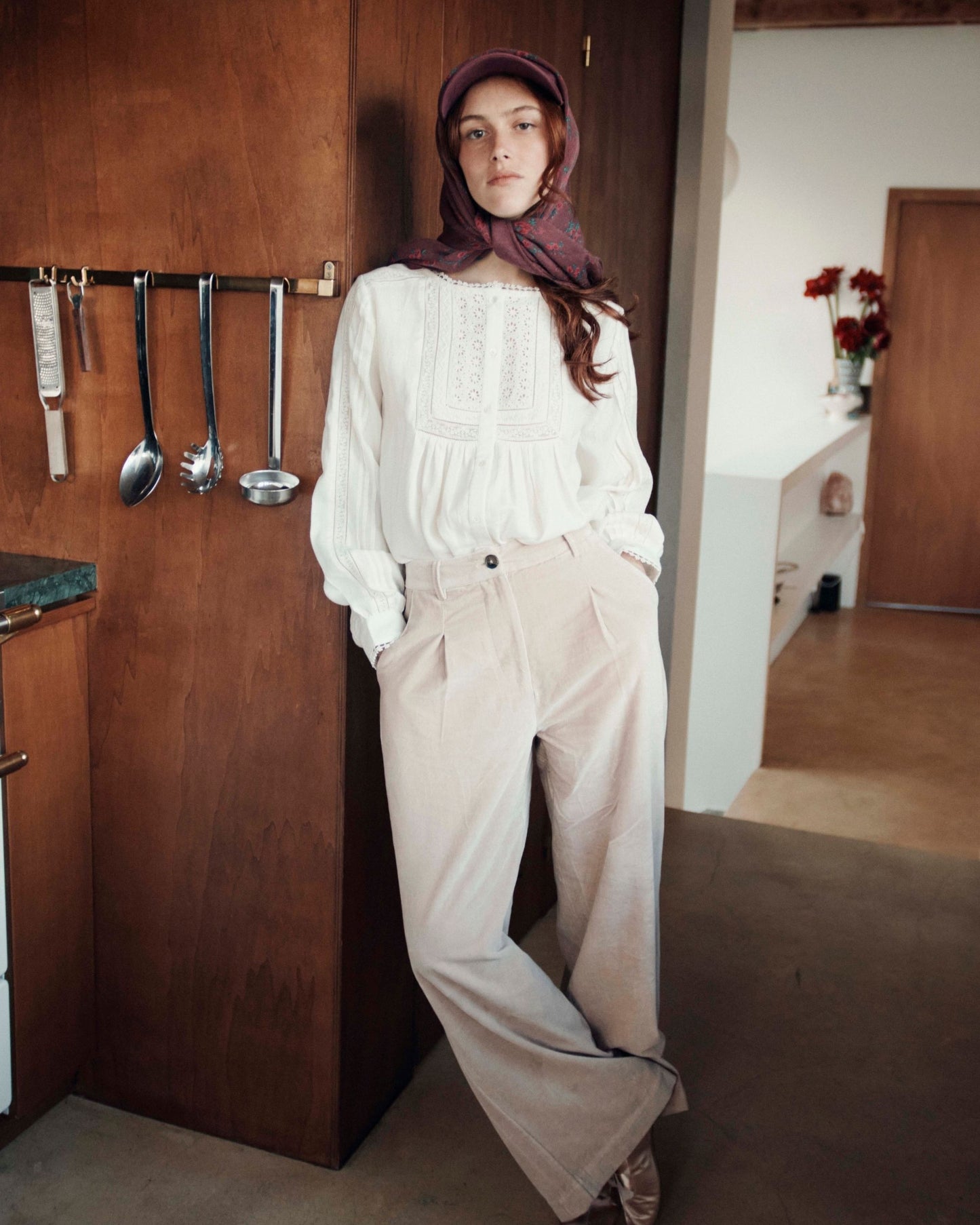 wide sand velvet pants