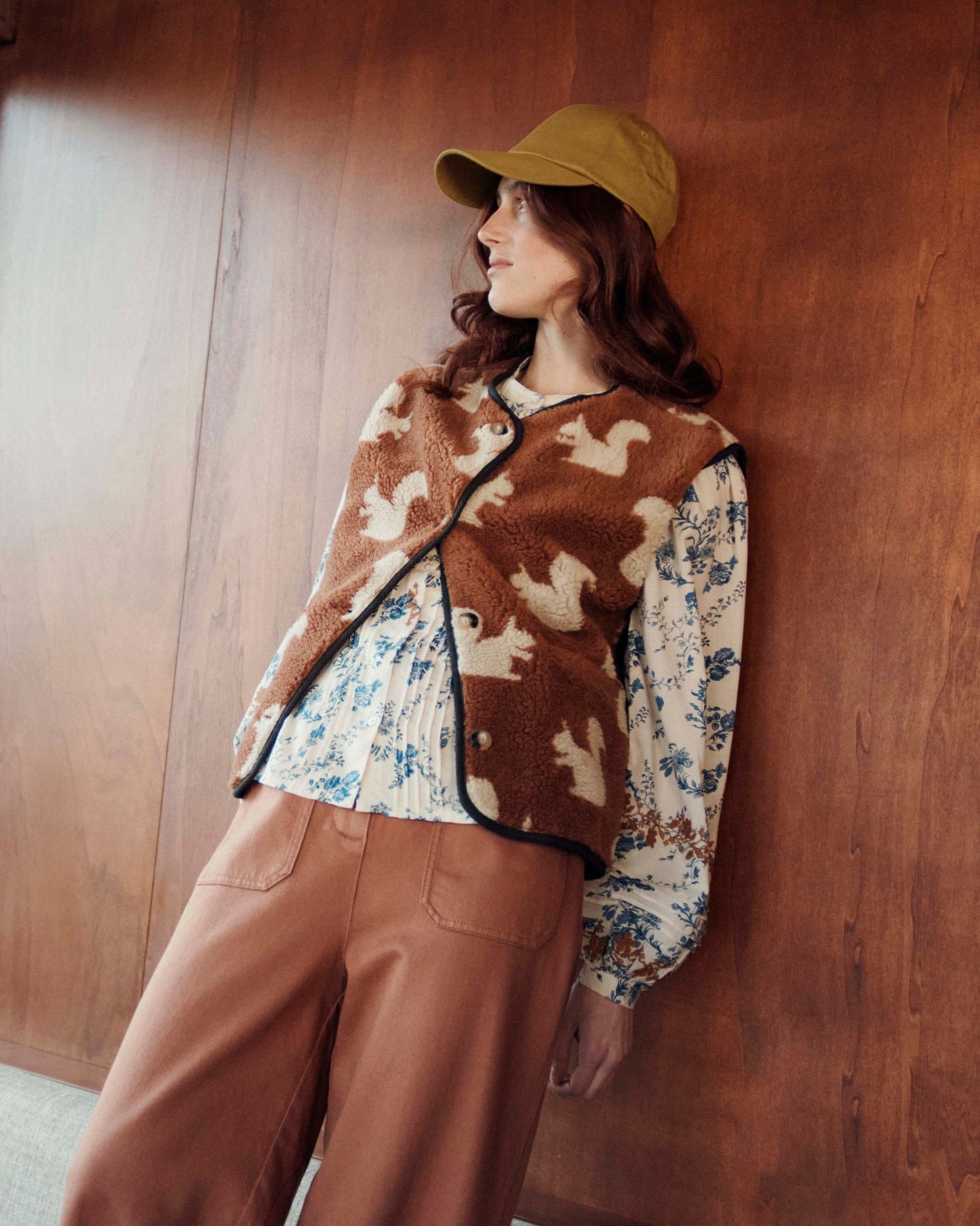 Veste sans manches sherpa écureuil marron