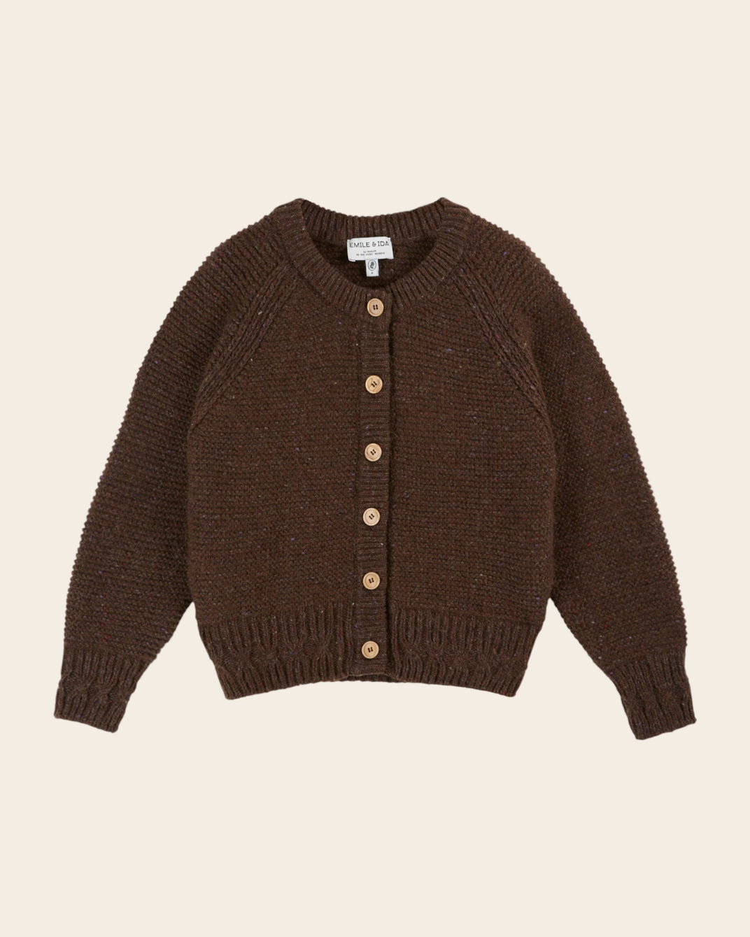 Cardigan laine point mousse marron