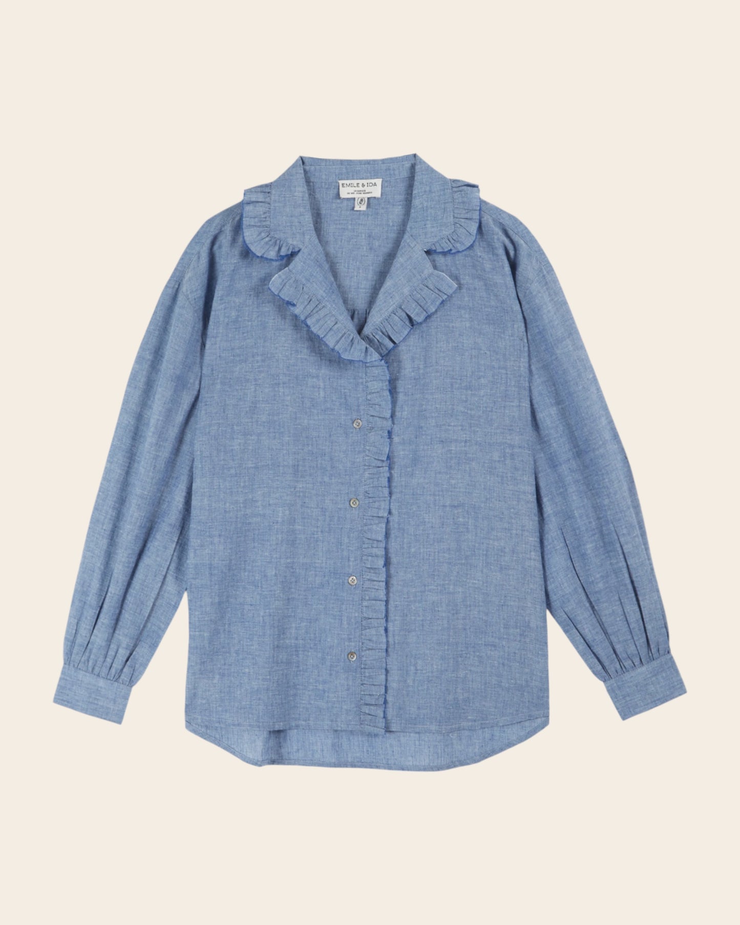 Blouse volantée chambrey bleu chiné