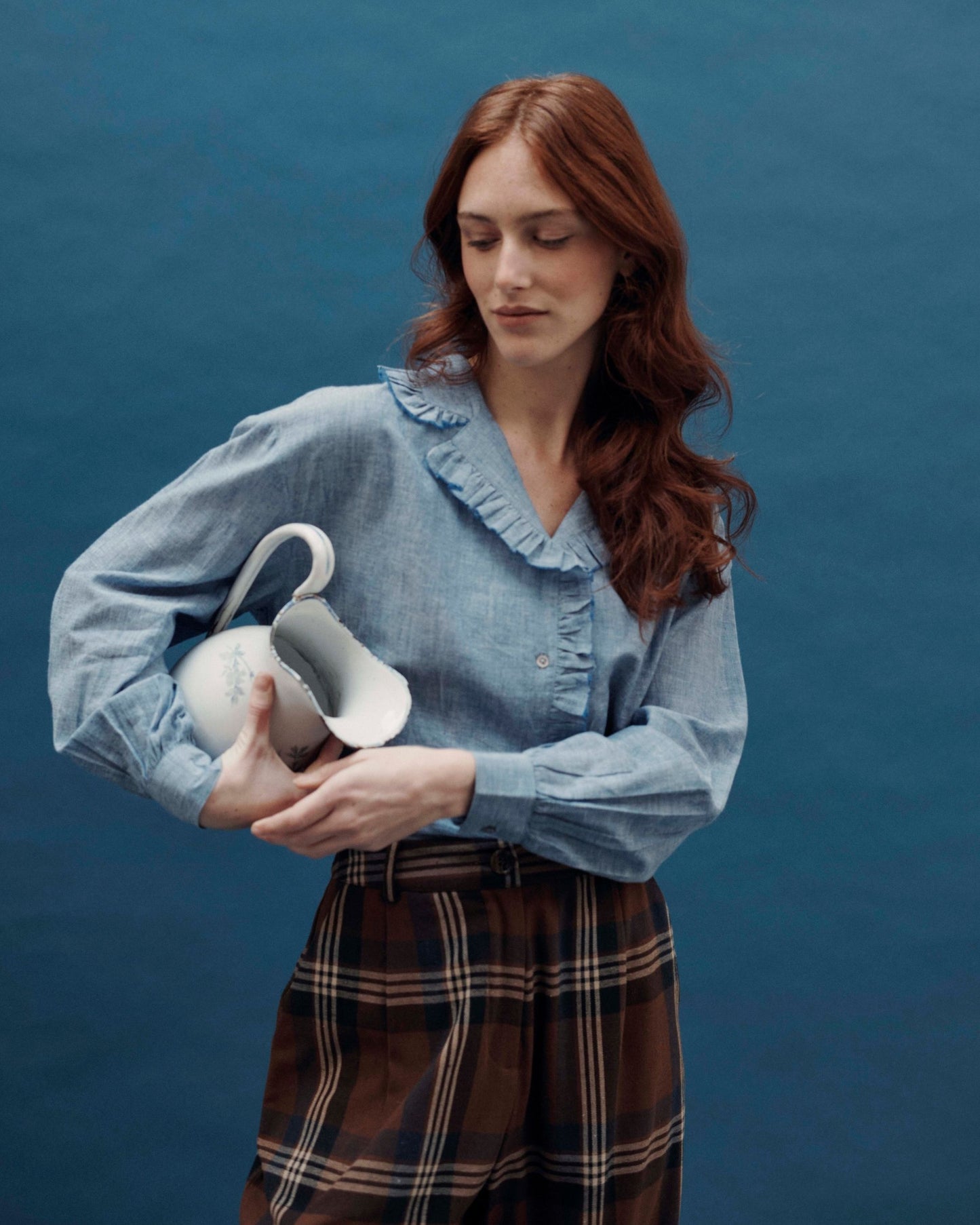Blouse volantée chambrey bleu chiné
