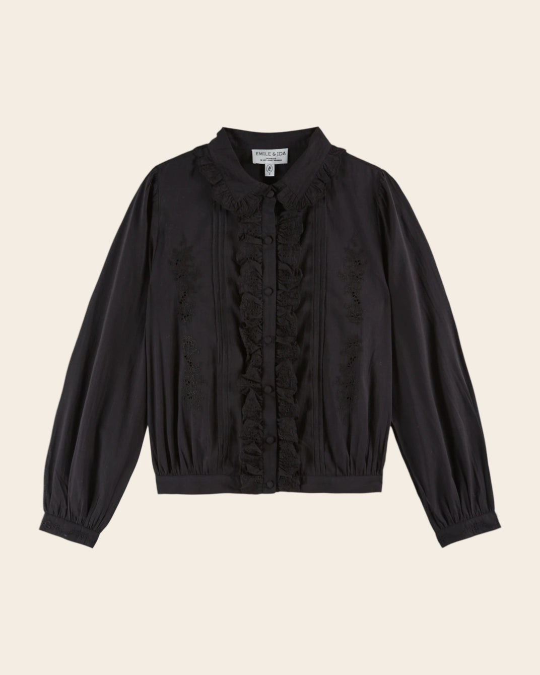Blouse volantée broderie anglaise noir