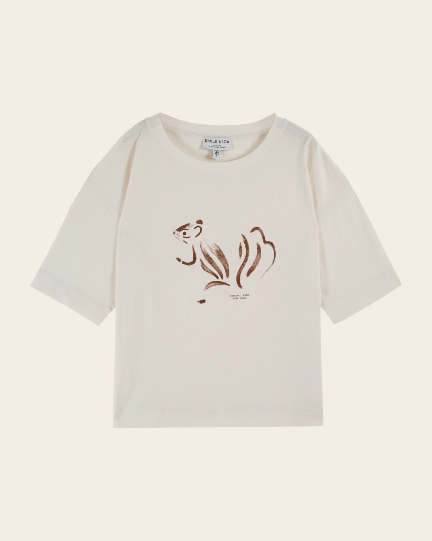 T-shirt écureuil coton bio crème