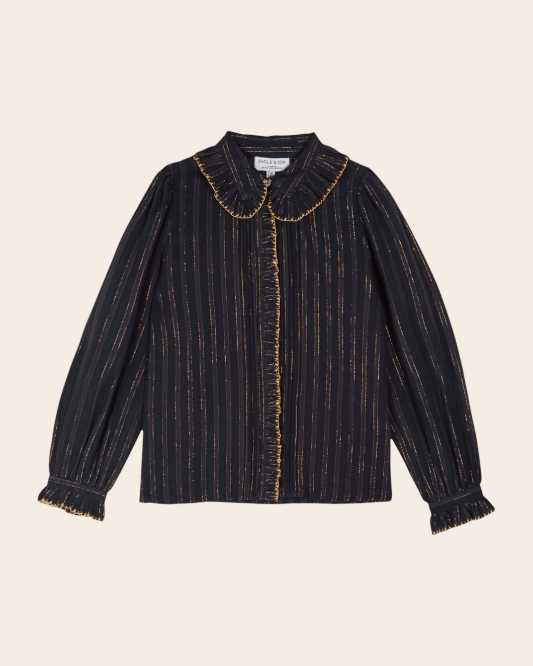 blouse with collar and embroidered navy blue flower edging