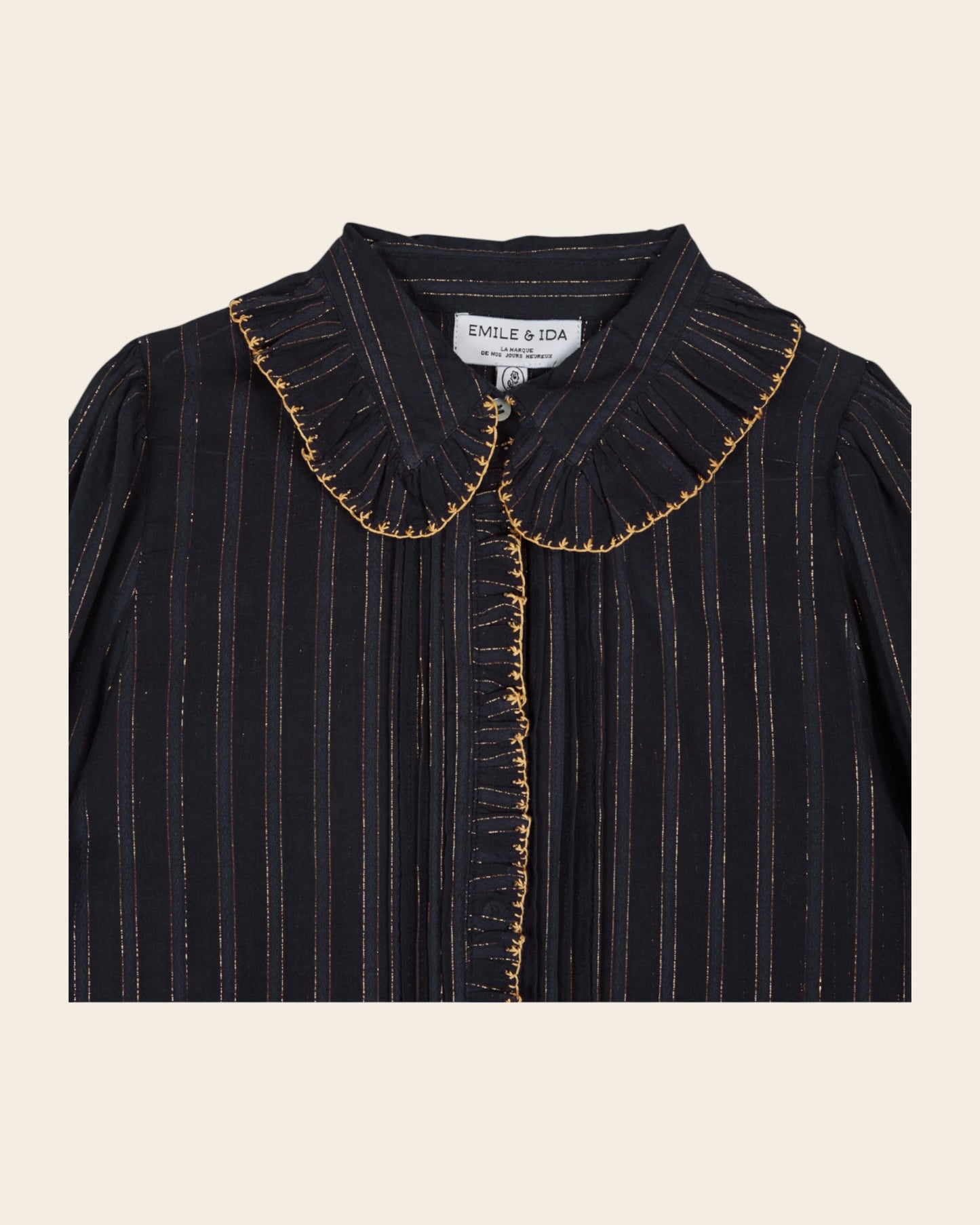 Blouse lurex à perles bleu marine