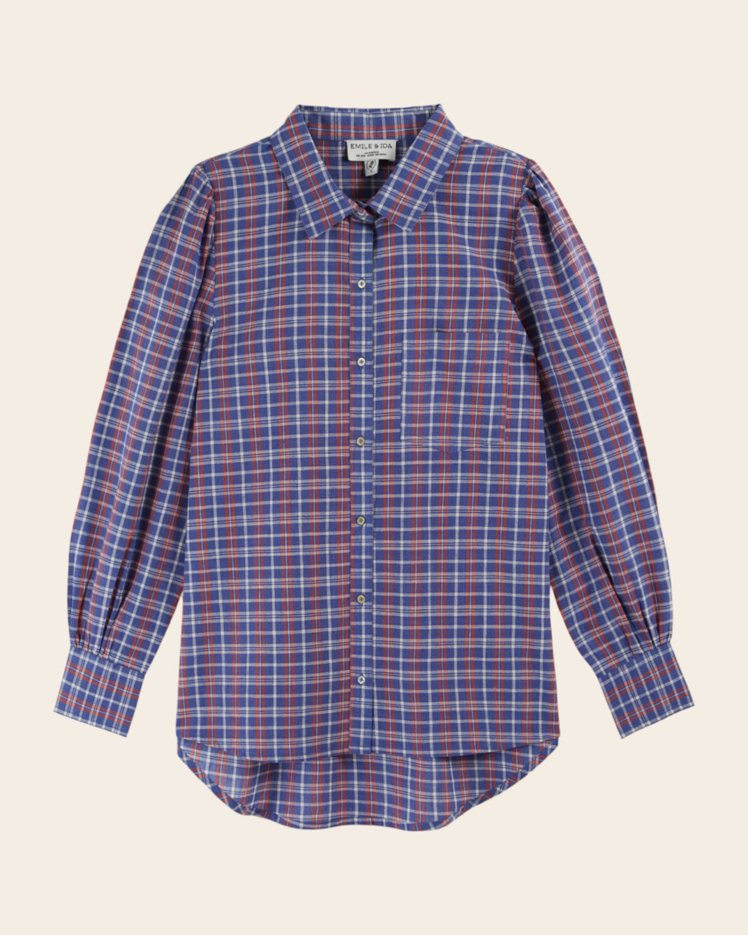 Chemise khadi à carreaux bleu et rouge